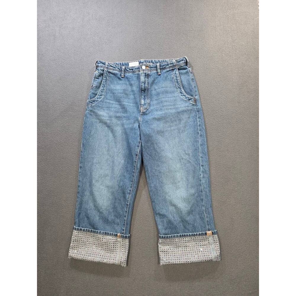 Anthropologie Pilcro Lonnie Y2K Cuffed Crop Jeans Womens 31 Blue Sparkle A010609 - Picture 13 of 16